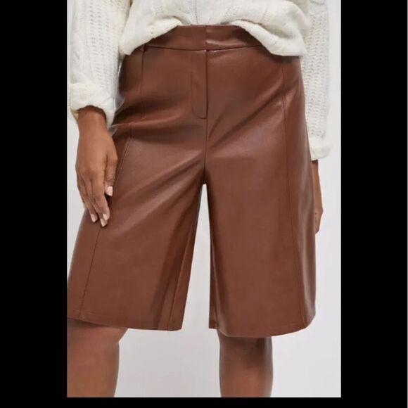 $98 NEW ANTHROPOLOGIE AVEC LES FILLES FAUX LEATHER CULLOTTE CAREER SHORTS XS NWT - Picture 1 of 12